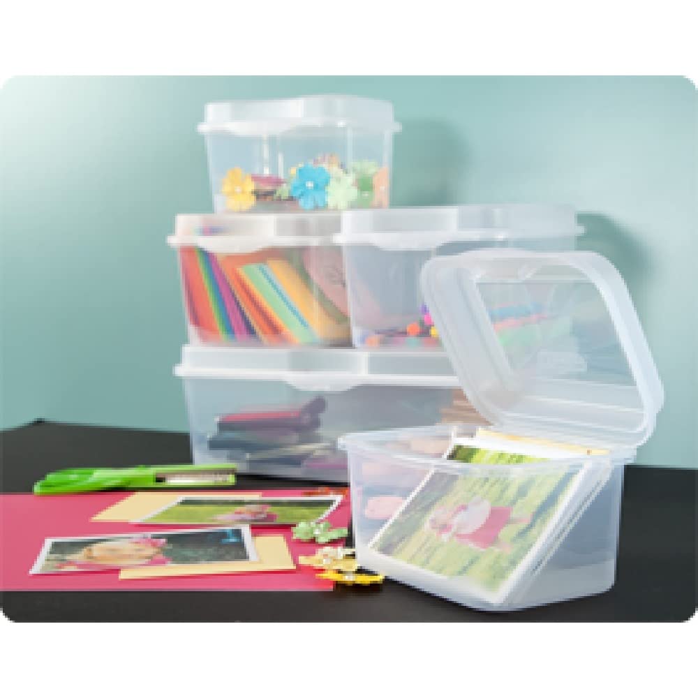 Sterilite Fliptop, Stackable Small Storage Bin With Hinging Lid, Plastic Container To Organize Desk At Home, Classroom, Office,